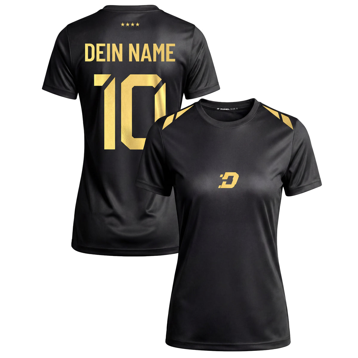 Schwarz goldenes Deutschland Fußballtrikot für Damen personalisiert mit Name und Nummer
