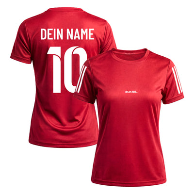 Rotes personalisiertes Damen Fußballtrikot mit eigenem Namen und Nummer ZUMEL