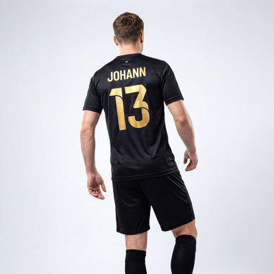 Personalisiertes schwarz goldenes Fußballset für Herren mit individuellem Druck ZUMEL