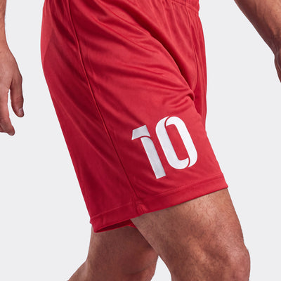ZUMEL personalisierte rote Fußballshorts für Herren mit eigener Nummer